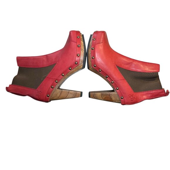 John Fluvog Faiths Certitude Red Ladies Leather Boots Size 9 Platform Wood Heel - Picture 12 of 16